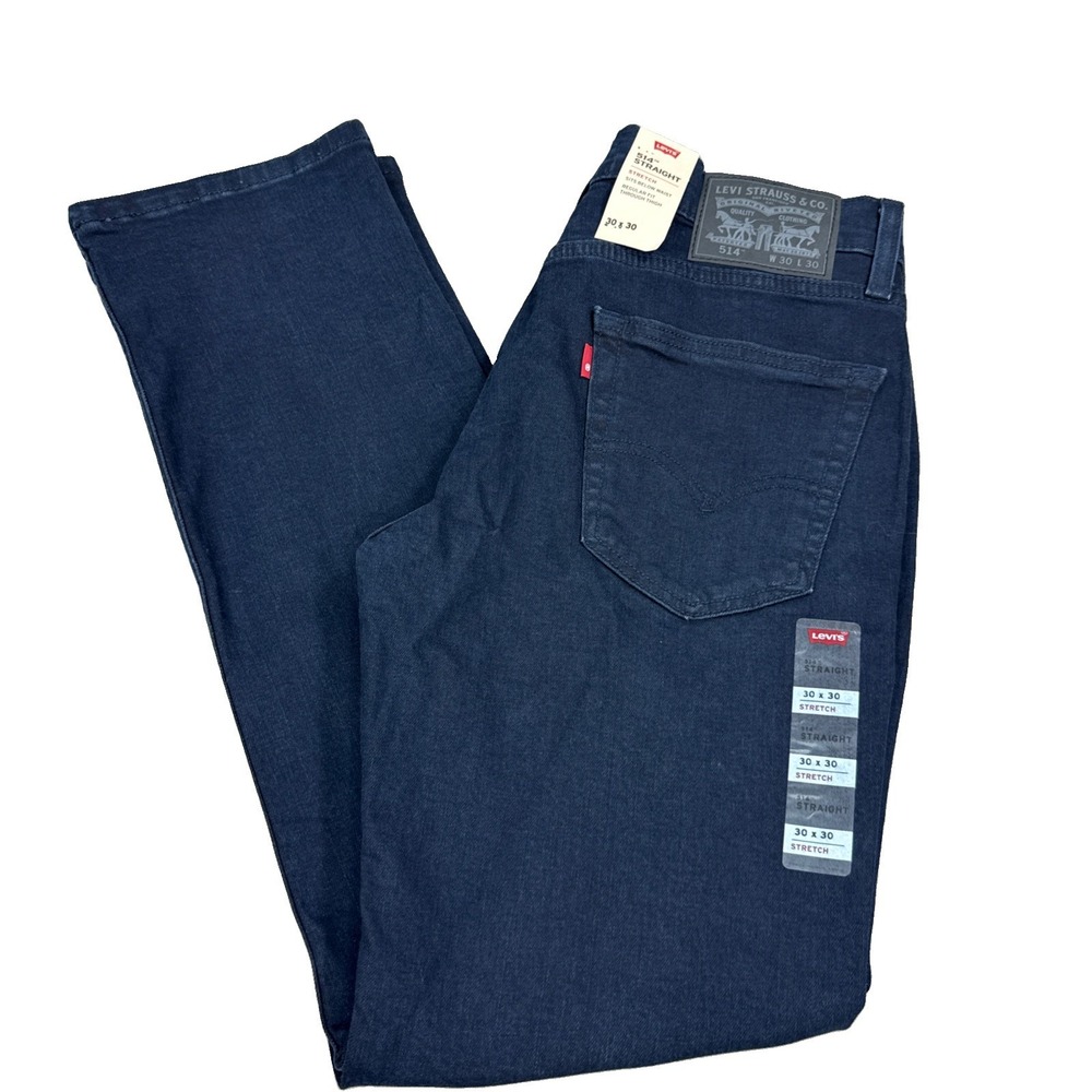 Levi's 514 Jeans Men's 30x30 Blue Denim Straight Stretch Dark Wash NWT